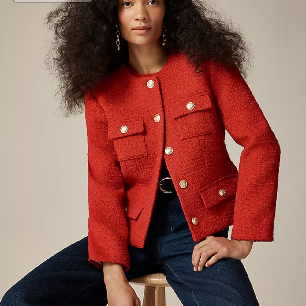 J. Crew Red Tweed Blazer with Gold Buttons NWT